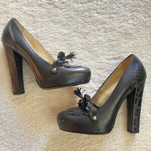 Vintage JUST CAVALLI Black Leather Platform Heels